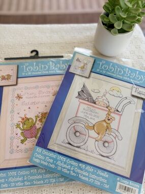 2 Tobin Baby Cross Stitch Kits Froggie Fun Girl Baby Buggy